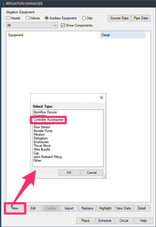 Adding controller accessories directly from the Irrigation Manager