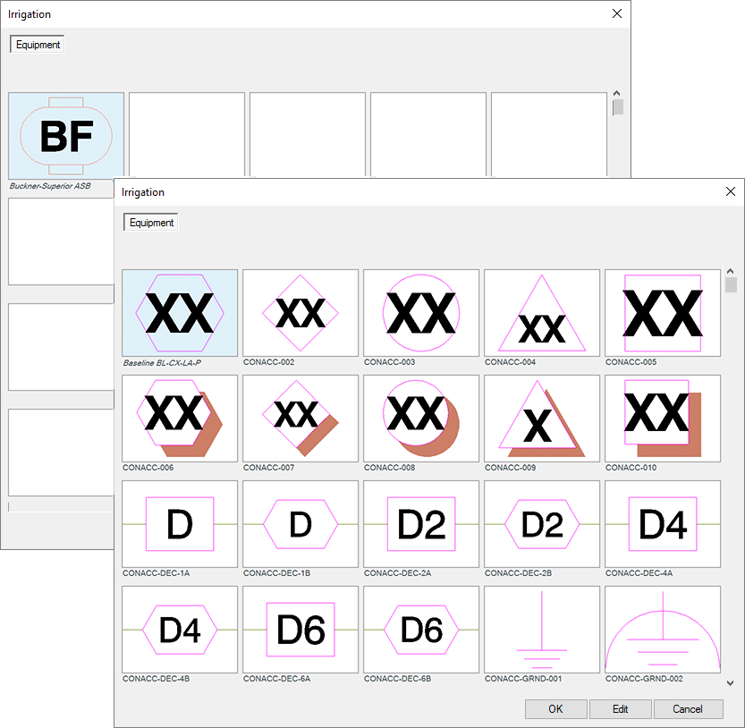 Equipment symbol options