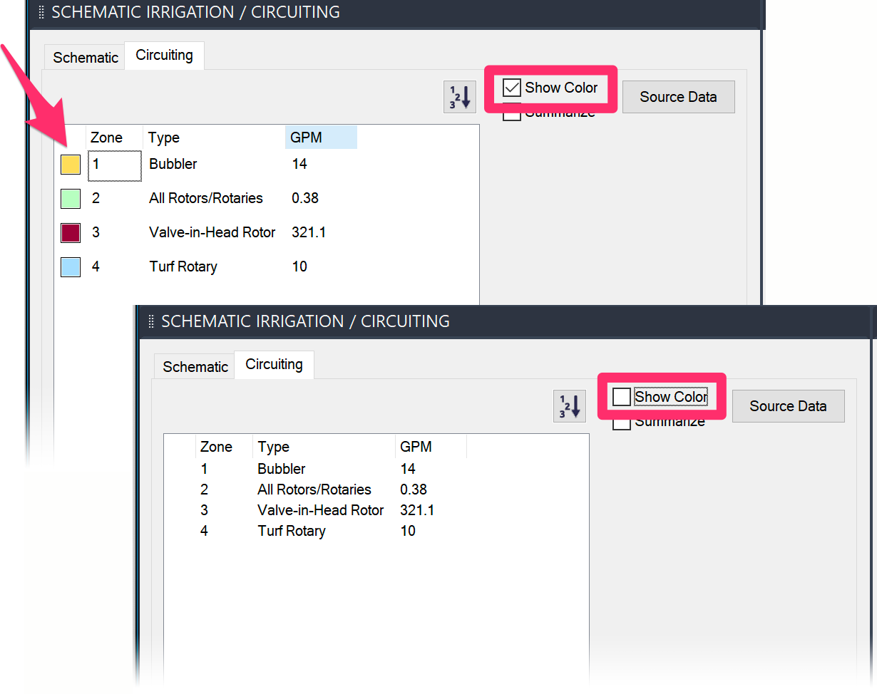 Circuiting Manager, Show Color button