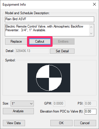 Equipment Info dialog box, Callout setting