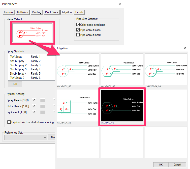 Irrigation Preferences, current valve callout style