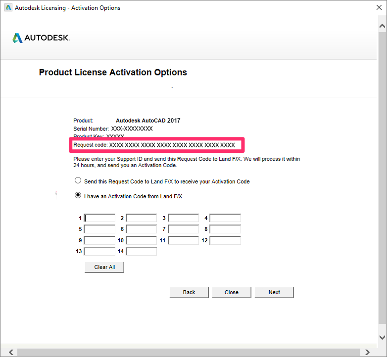 Verifying the Request Code on the Activation Code screen