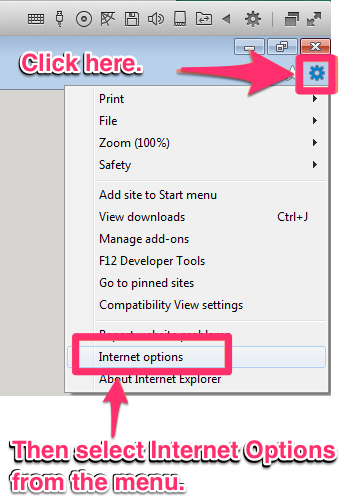 Open Internet Explorer. Click the gear icon.