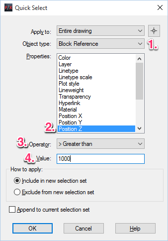 Quick Select dialog box