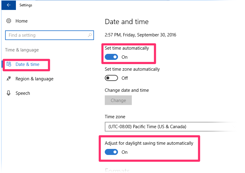 Daylight Savings Settings