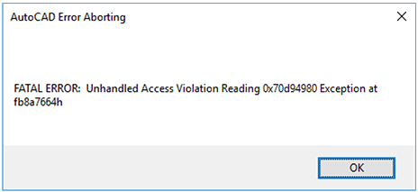 unhandled access violation autodesk autocad civil 3d 2015