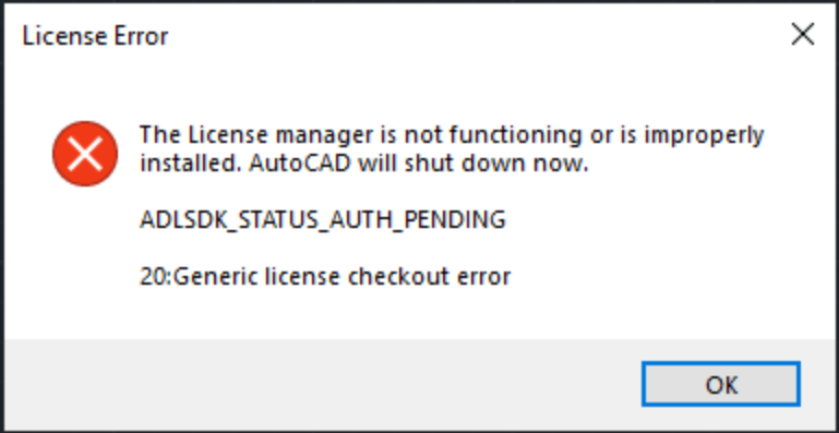 The License Manager is not functioning or is improperly installed AUTOCAD. AUTOCAD License Error. Network License Manager Autodesk. Autodesk License Error.