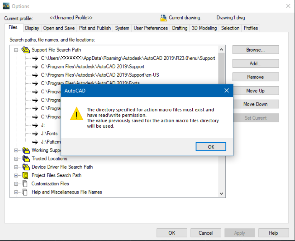 error writing closing file autocad