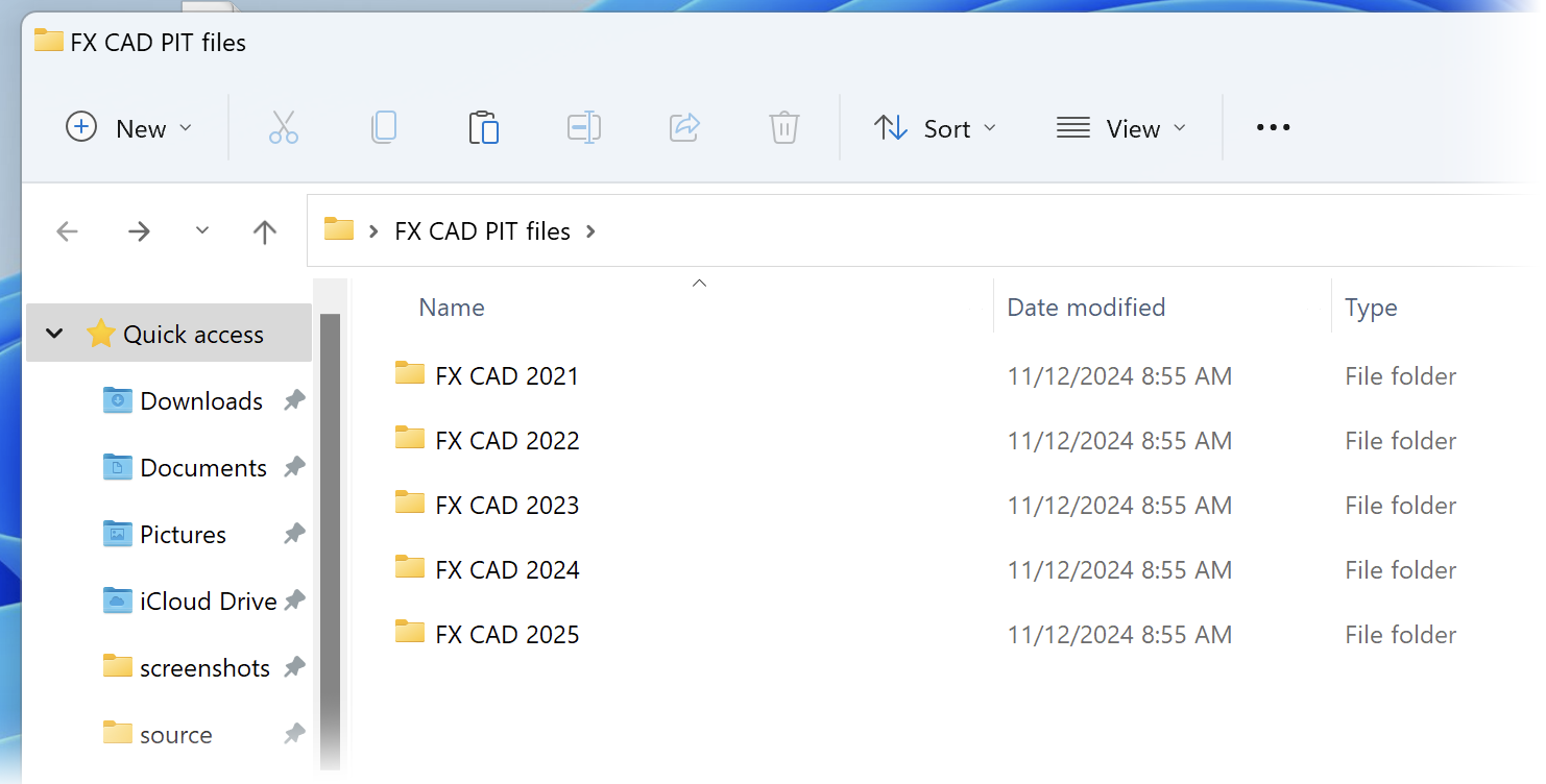 F/X CAD PIT files folder