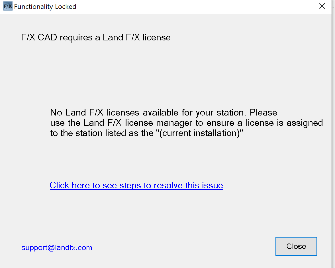 F/X CAD requires a Land F/X license