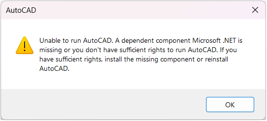 Unable to run AutoCAD error message