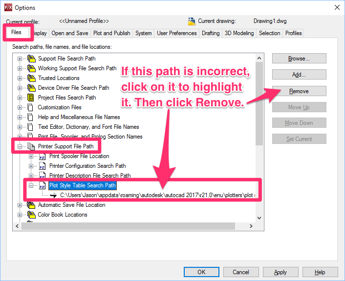 change autocad plot style directiory