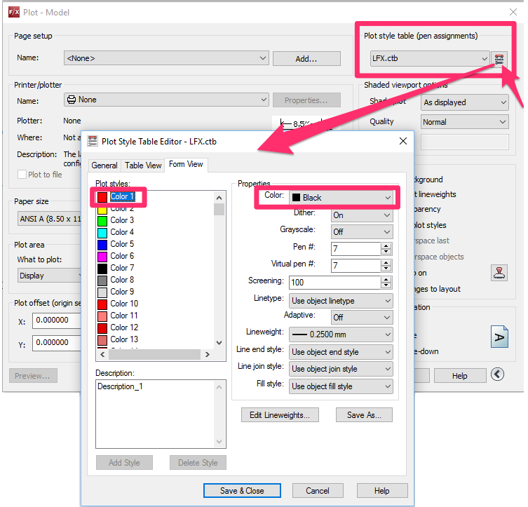 autocad plot style black and white