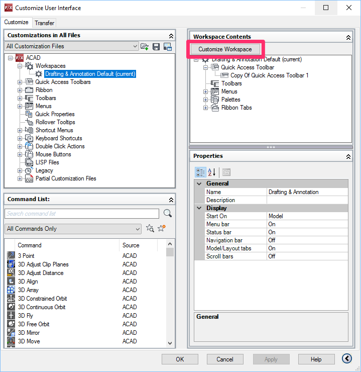 missing customize, keyborad... in zwcad 2017