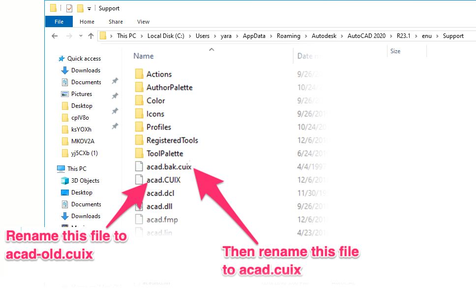 Rename the bak file to the current file and the current to an older version