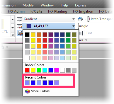 Recent colors in Hatch Editor