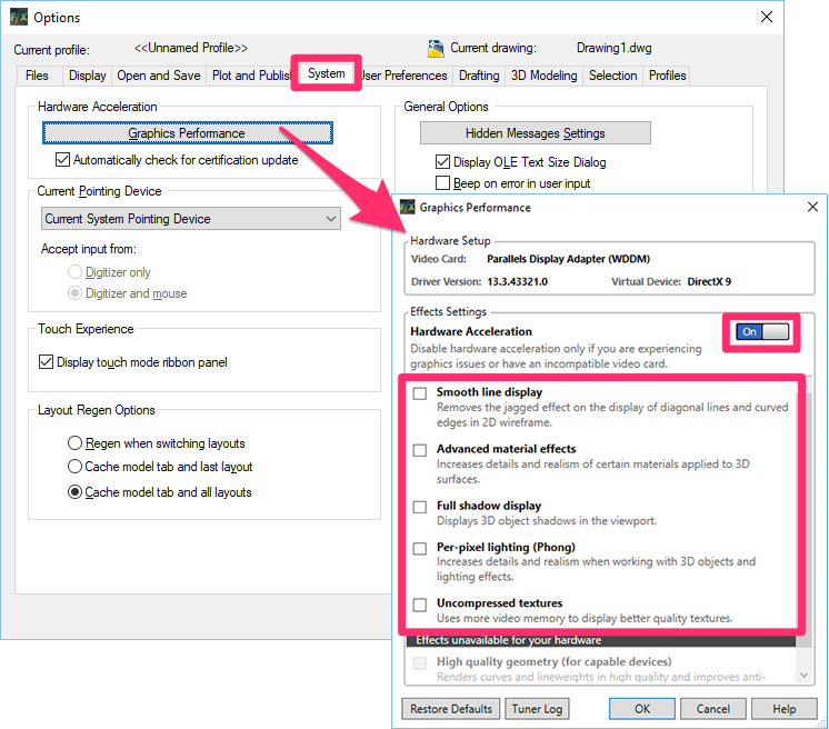 Leave Hardware Accelertation on, but uncheck other options