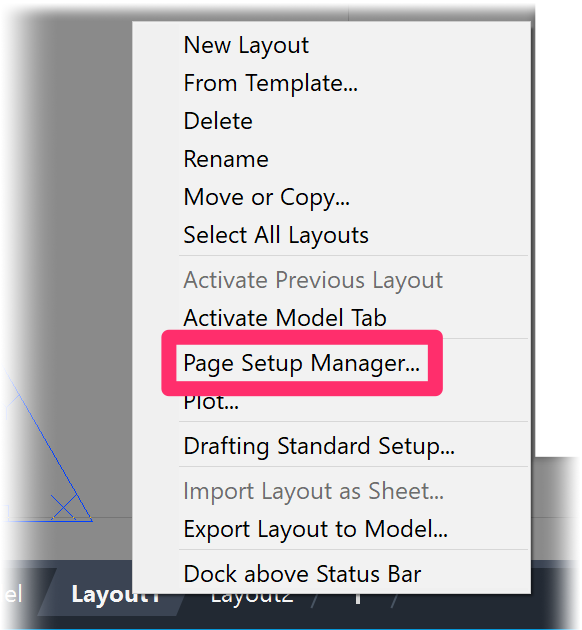 Page Setup Manager menu option