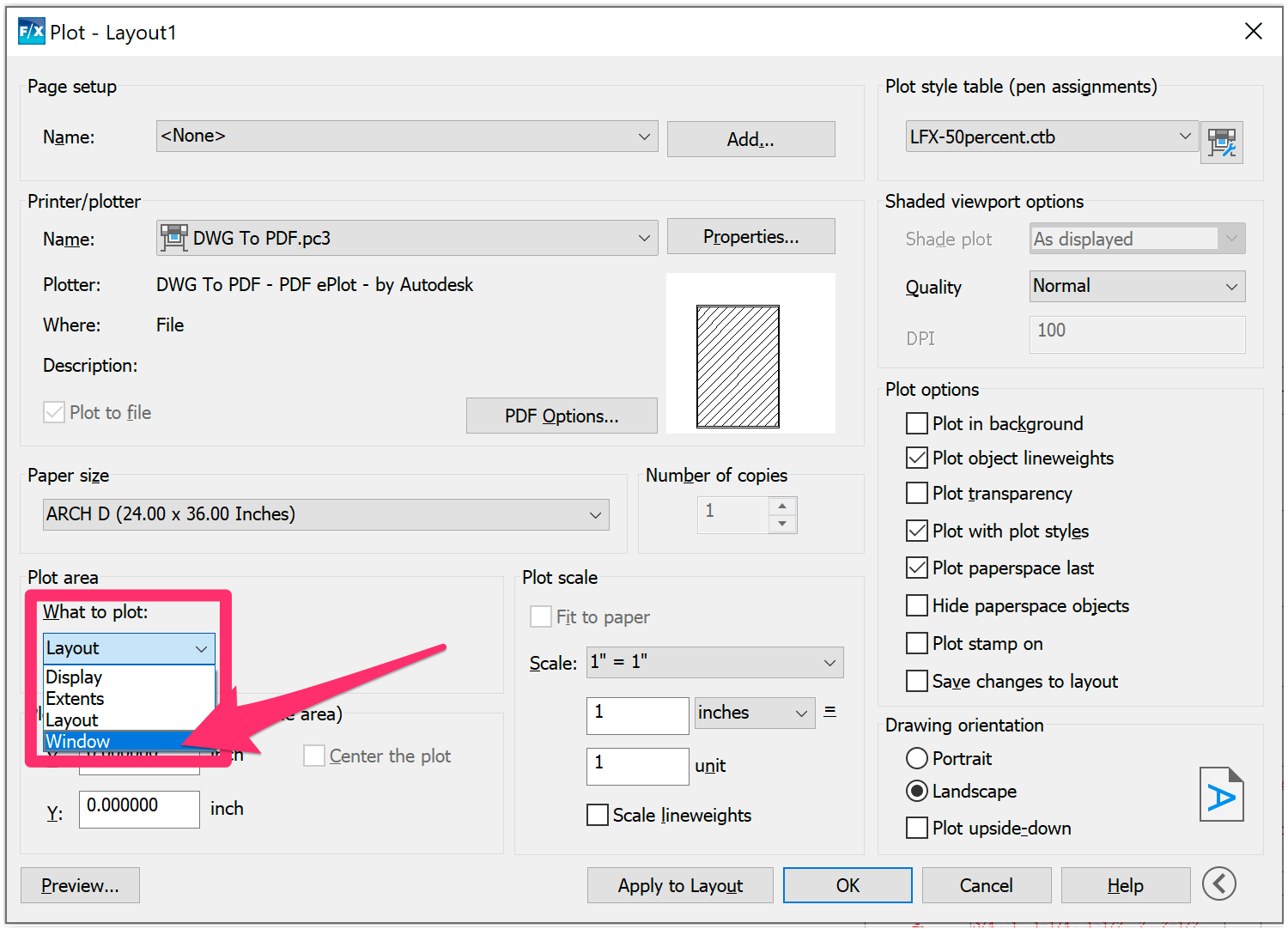 What to plot menu and select Window