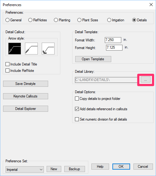 Details Preferences, button to open detail library