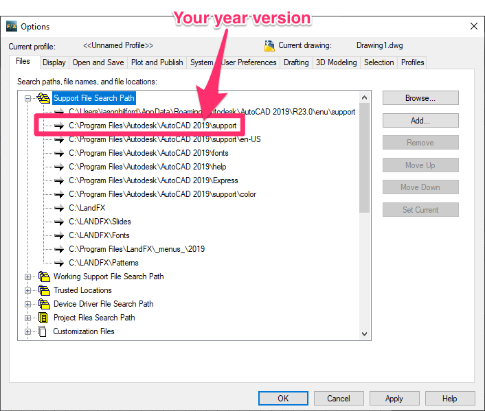 Support folder path listed in Support File Search Path