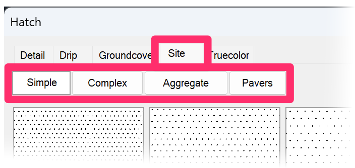 Hatch dialog box showing hatch pattern subcategories