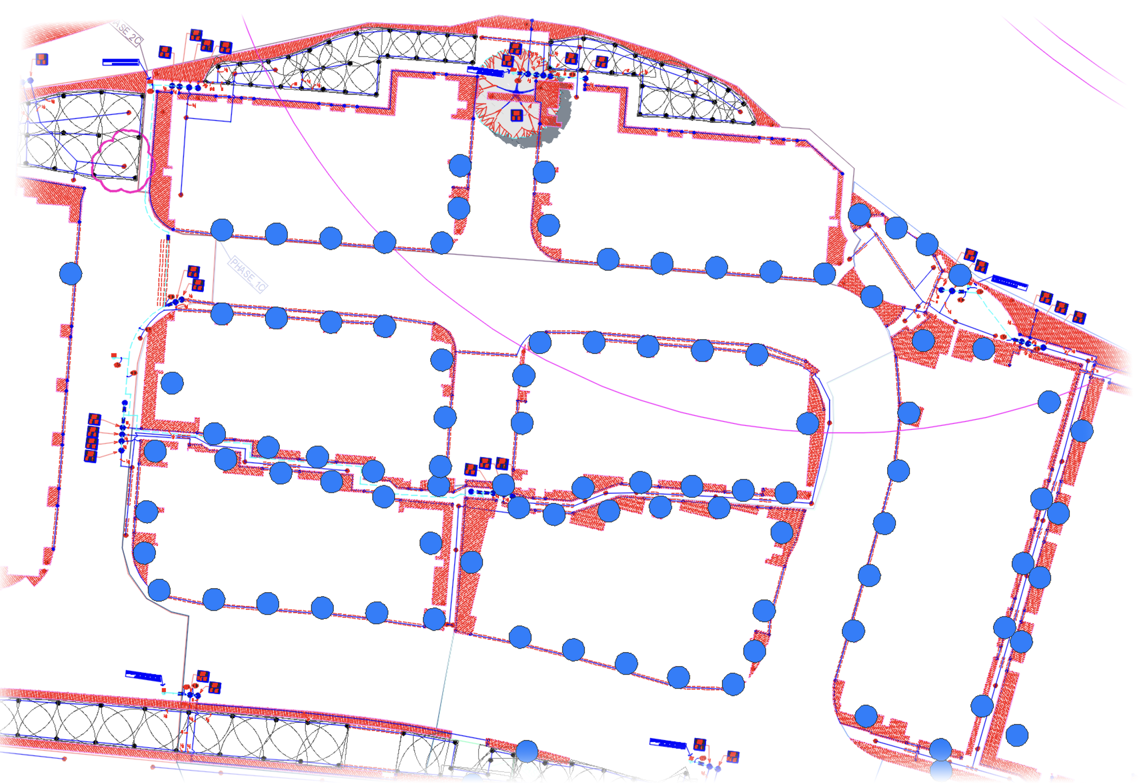 Example showing several fragmented hatch patterns corrected