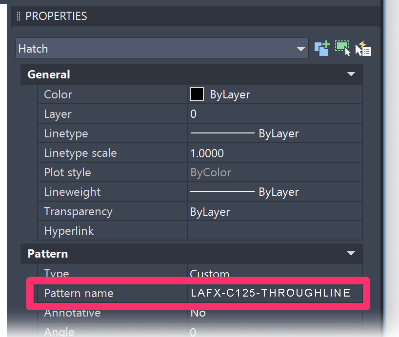 Hatch Pattern name in the Properties panel