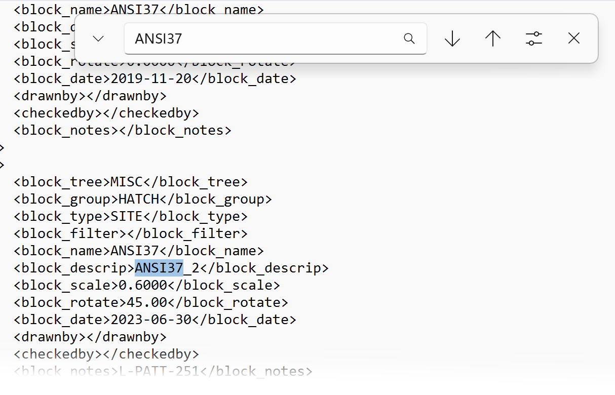 Searching for a hatch pattern name in Notepad