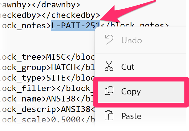 Copying a layer name from the block_notes line in Notepad