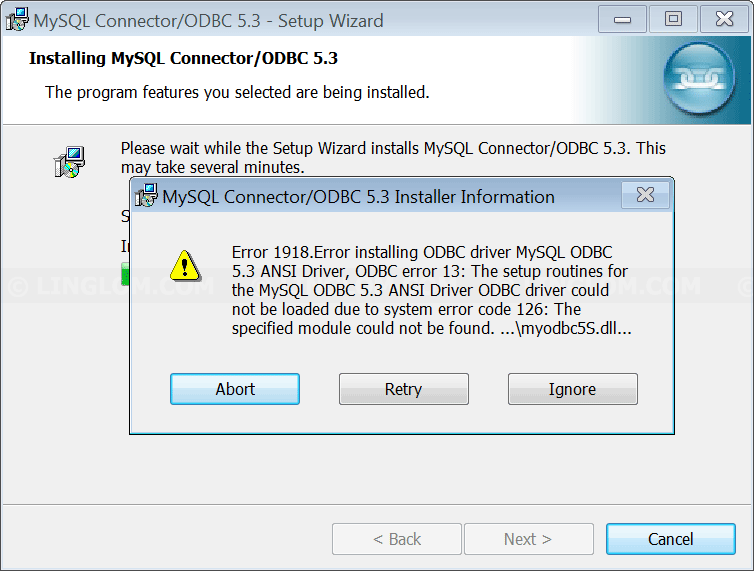 Error 1918. Error installing ODBC Driver MySQL ODBC  ANSI Driver ...  (Installing the Land F/X Workstation Component)