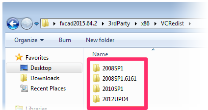 Subfolders within the path C:\Autodesk\AutoCAD_20XX_English_Win_64bit_dlm\3rdParty\x86\VCRedist