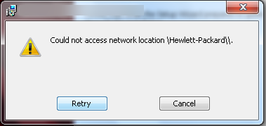 Could not access network location \Hewlett-Packard message