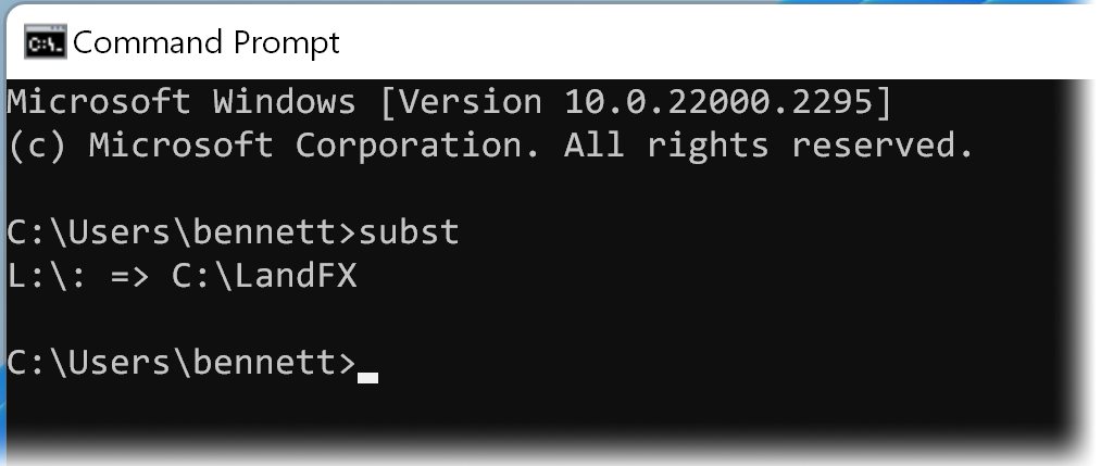 Command prompt showing successful completion of the net use command