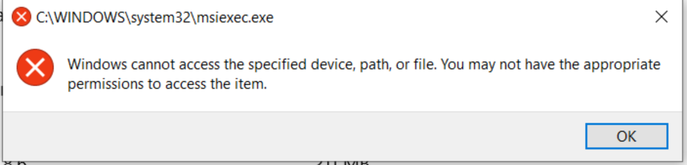 Windows cannot access the specified device, path, or file error message