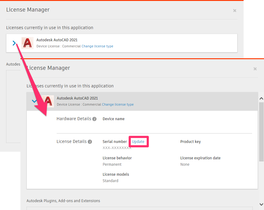 F/X License Manager Serial Number Update button