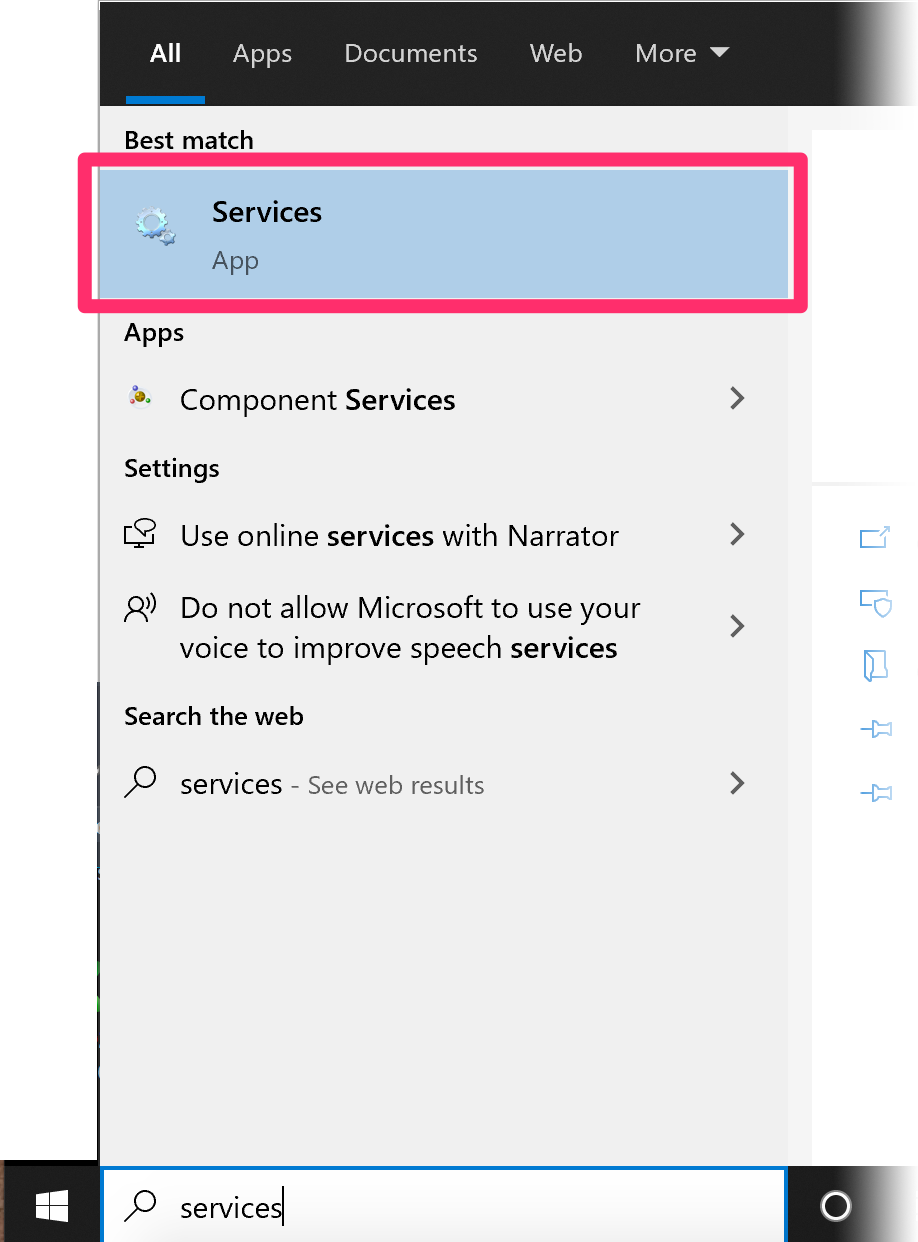 Start menu, Services option