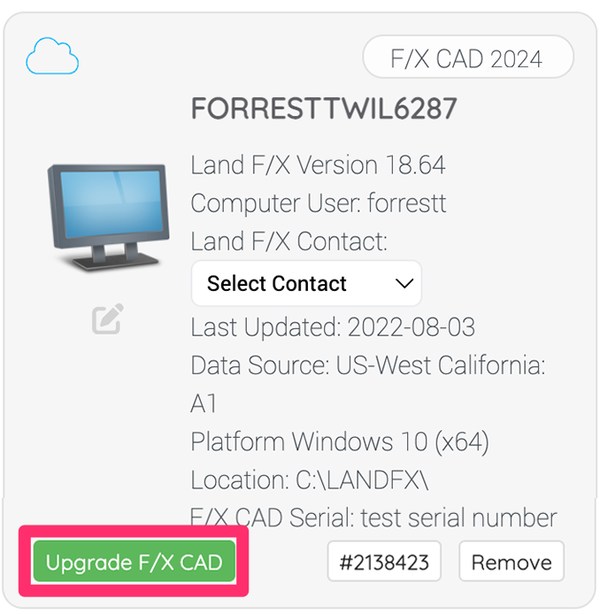 Land F/X Portal, button to Upgrade F/X CAD