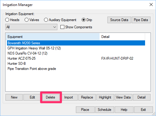 Irrigation Manager, Delete button