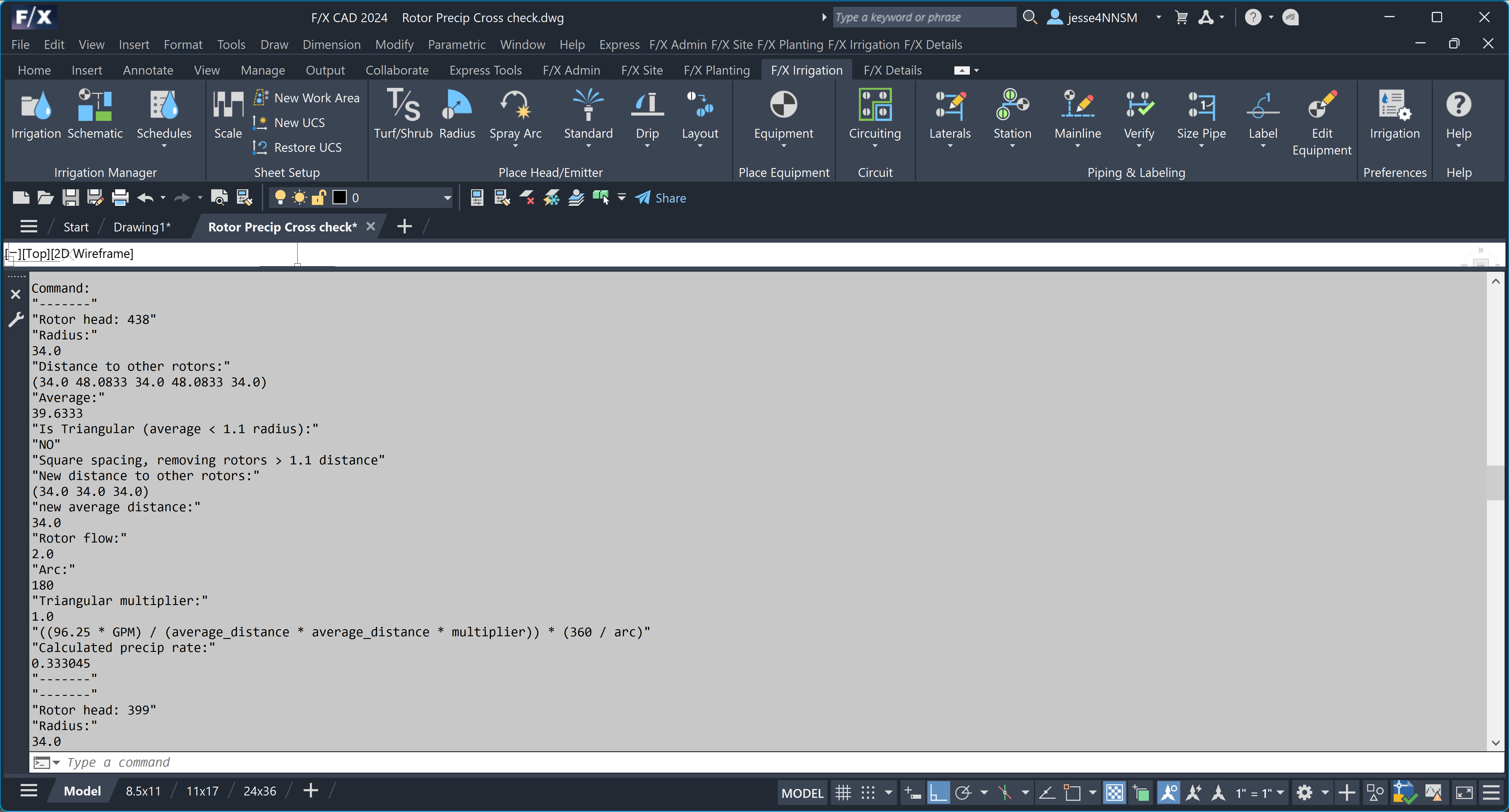 Rotor zone calculations displayed in the CAD Command line