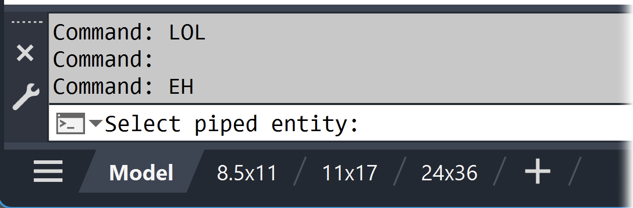 Select piped entity displayed in the CAD Command line