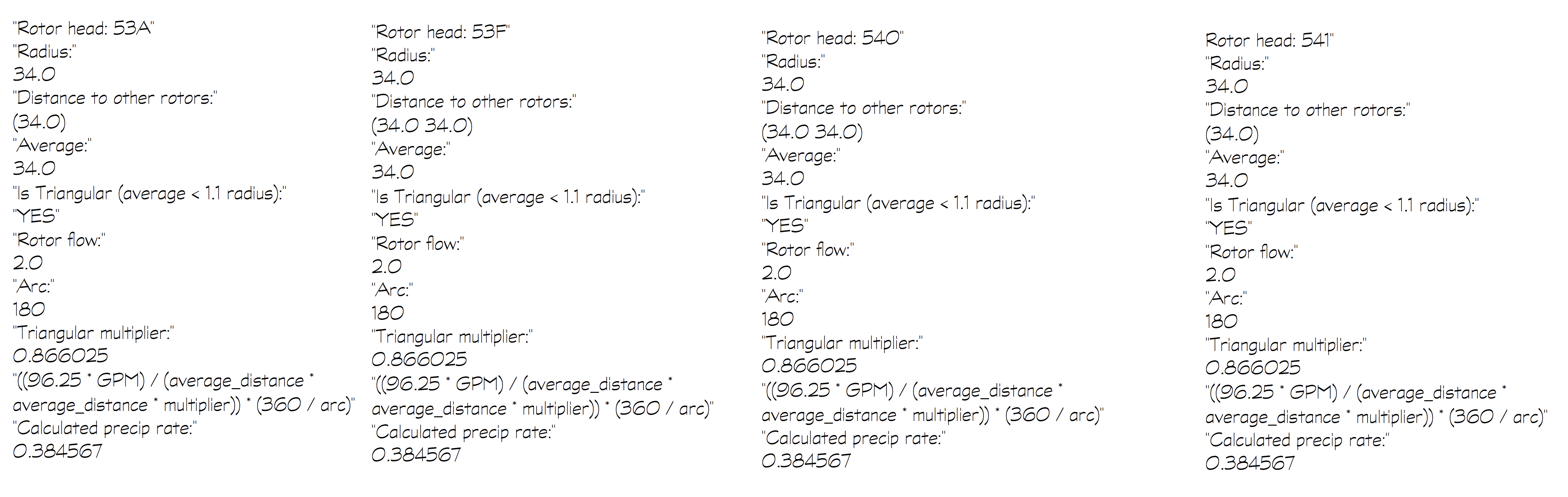 Entire calculations for Example 2 rotor zone with triangular spacing