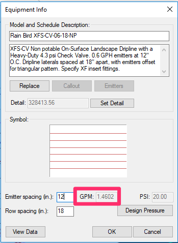 Equipment Info dialog box showing a correct flow rate