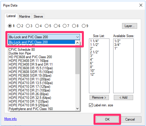 Pipe Data dialog box, switching back to the original pipe class