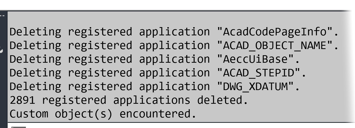 CAD Command line showing deleting registered applications