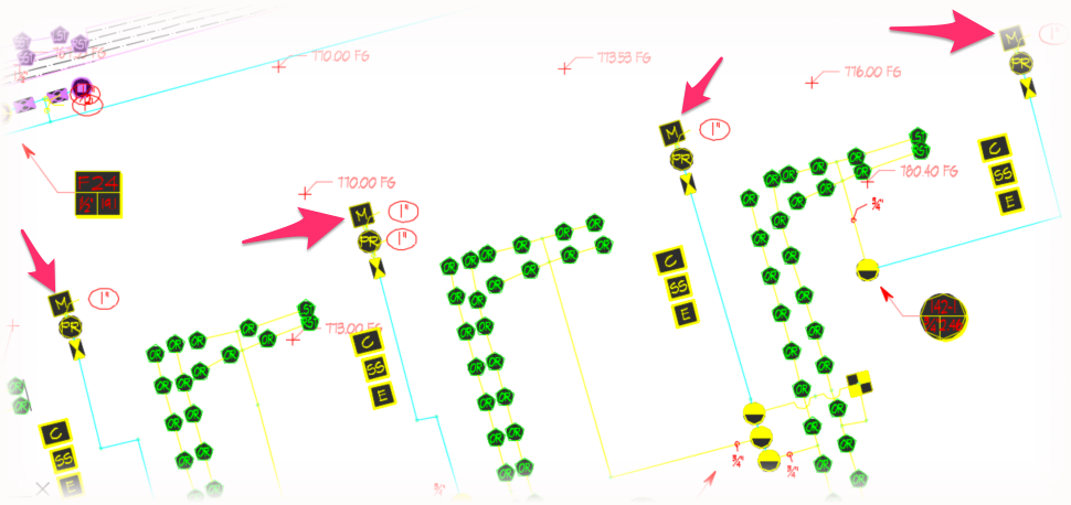 Example showing drawing with point of connection listed multiple times in Runtime Schedule placed several times throughout the plan