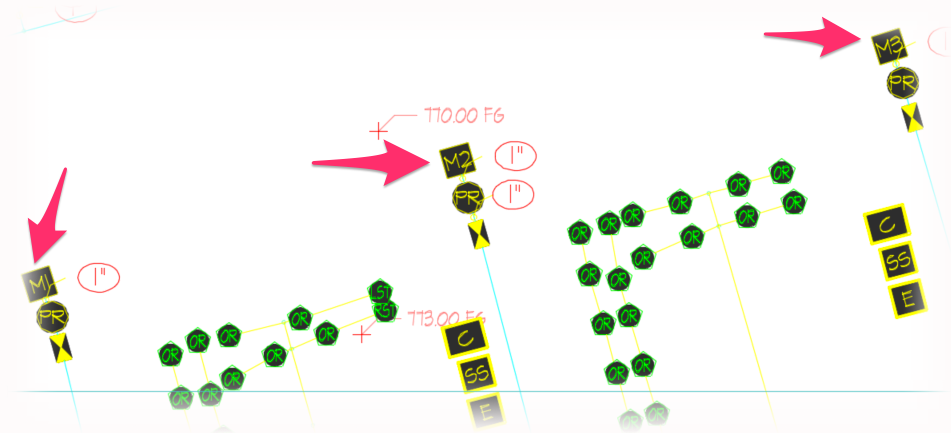 Example showing points of connection placed throughout the drawing with different numbers