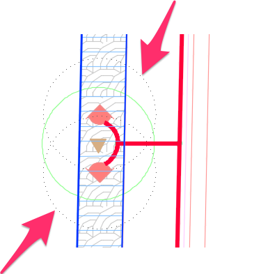 Example showing correctly sized coverage radius for two heads in the drawing