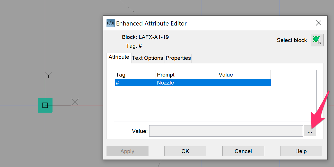 Enhanced Attribute Editor dialog box, Value field and ... button 