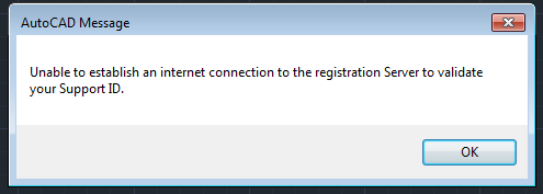 Unable to establish an Internet connection to the registration Server to validate your Support ID error